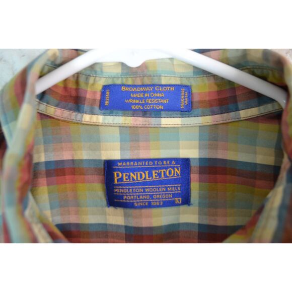 Pendleton Men's Large Green Plaid Long Sleeve Lightweight Button Down Shirt - Picture 4 of 12